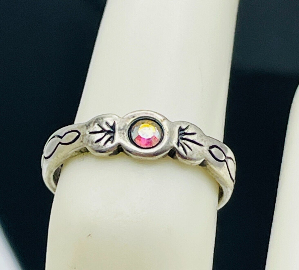 Sterling Silver Toe or Pinky Ring Pink Glass Stone Size 3.5 Open Adjustable 925